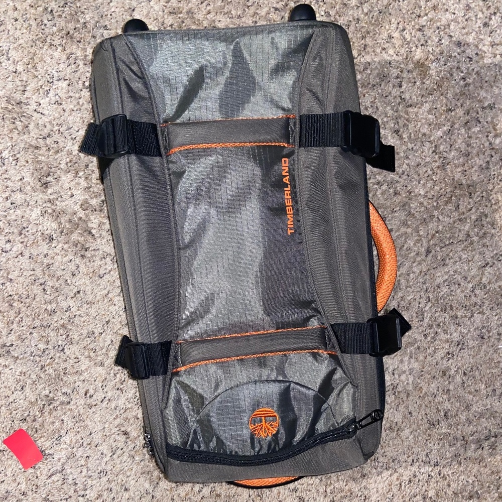Timberland Rolling Travel Duffle Bag w/ Wheels Handle 28"x13"x13" Black Orange
